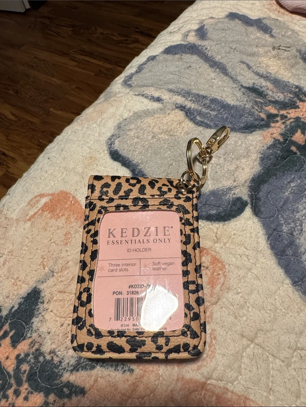 Kedzie Leopard Print Card Wallet Keychain - Black & Tan